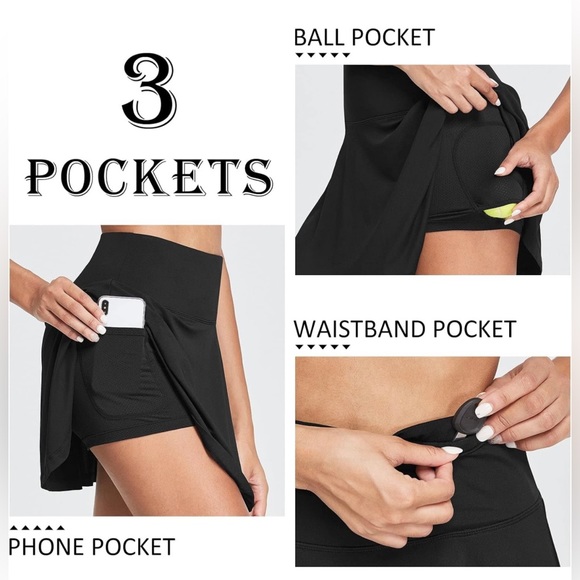 Women's Pleated Tennis Skirts Athletic Golf Skorts Skirts with Shorts - Picture 4 of 7